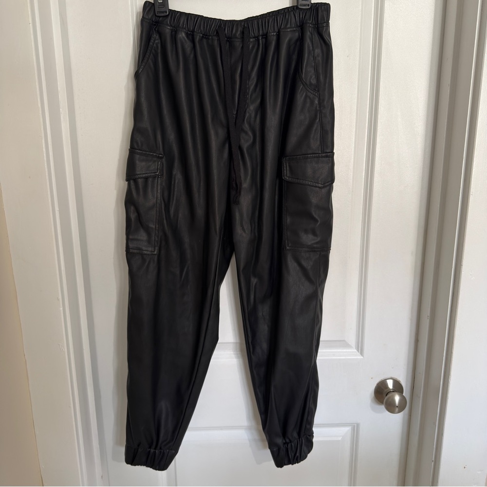ALMOST FAMOUS FAUX LEATHER CARGO JOGGERS BLACK HIGH WAIST